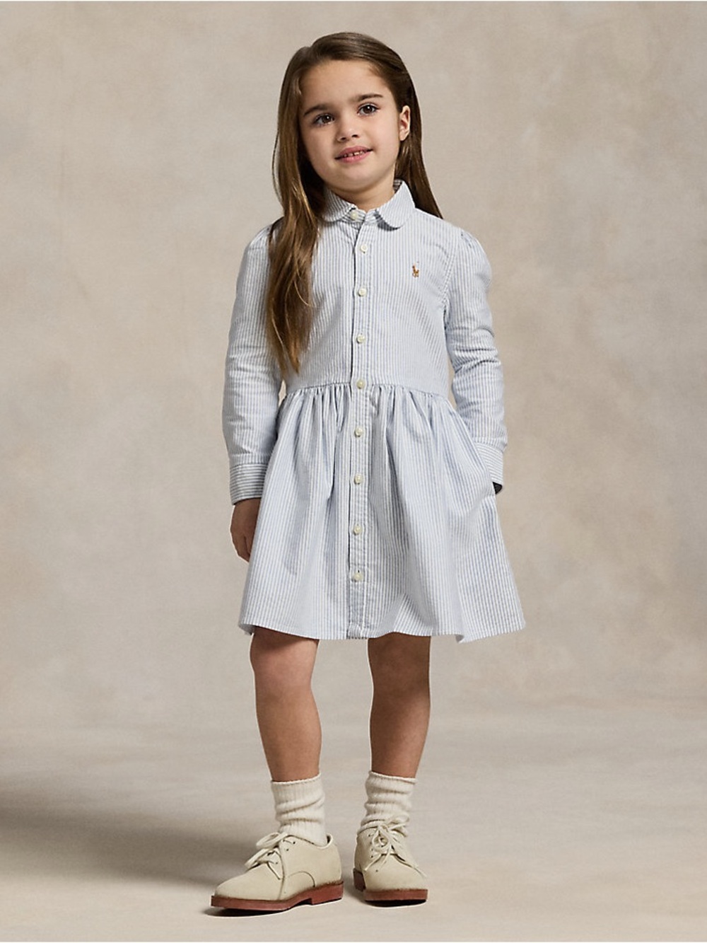 Ralph Lauren Light Blue & White Stripe Cotton Shirt Dress for Kids